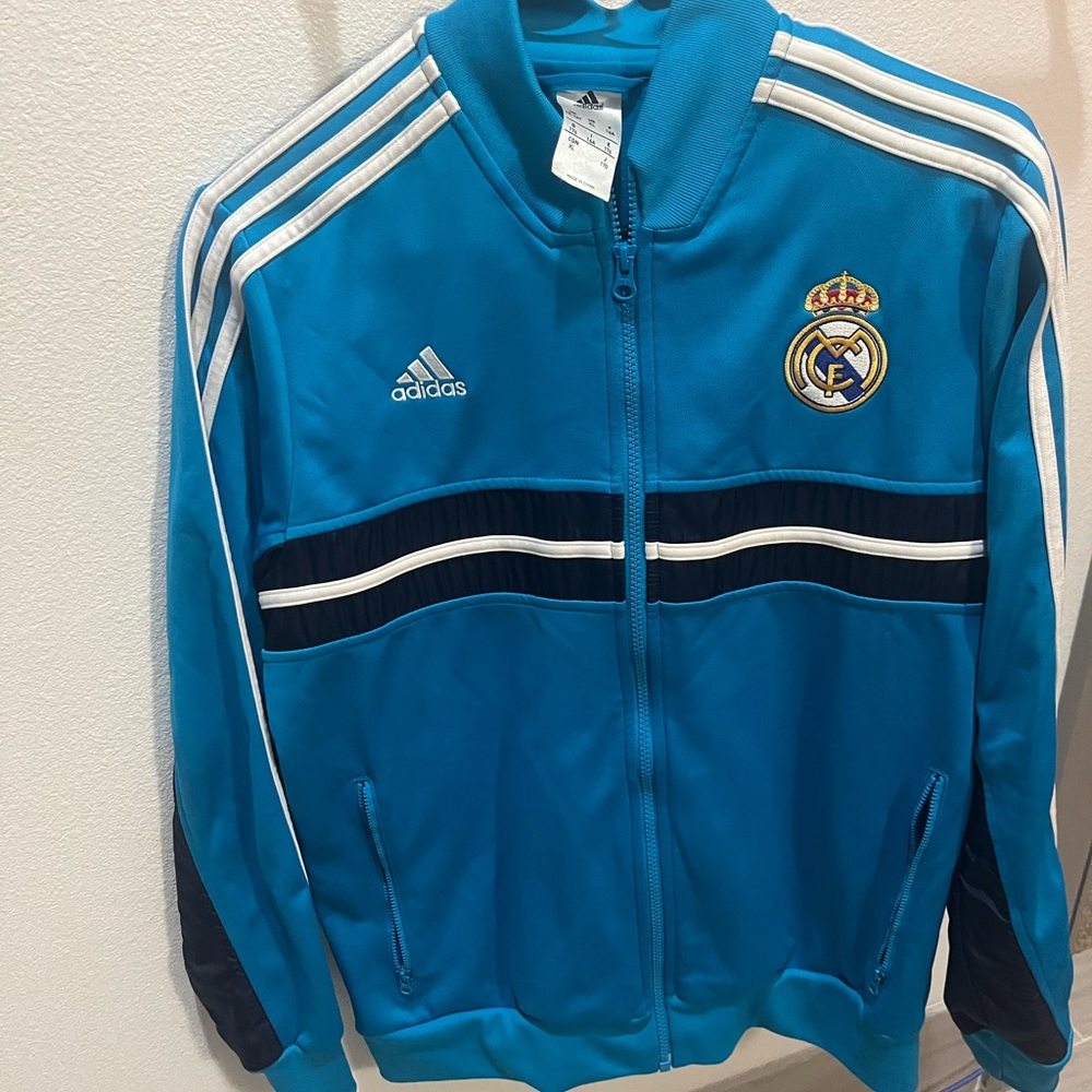 Adidas Blue and White Sweatshirt with Real Madrid Logo